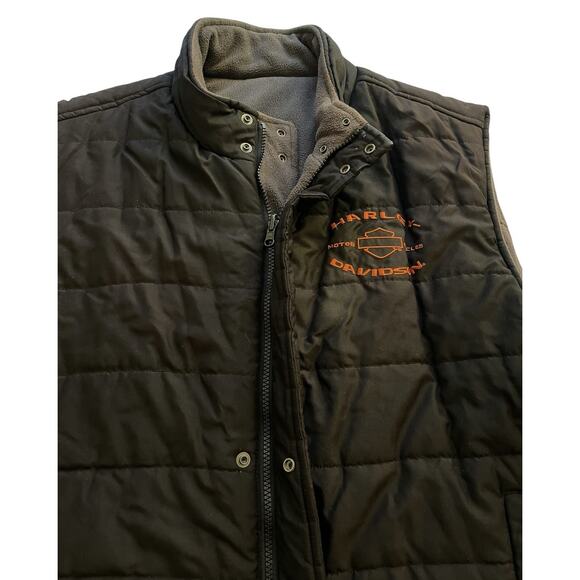Harley Davidson Reversible Vest Men’s XL Black Gray Fleece Warm Embroidered Puff - Picture 6 of 11